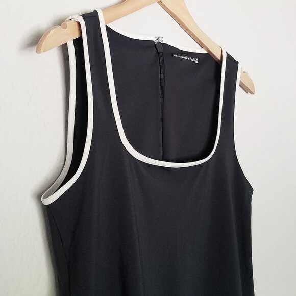 Abercrombie & Fitch Squareneck Traveler Mini Dress M Black White Trim Athleisure - Picture 11 of 16